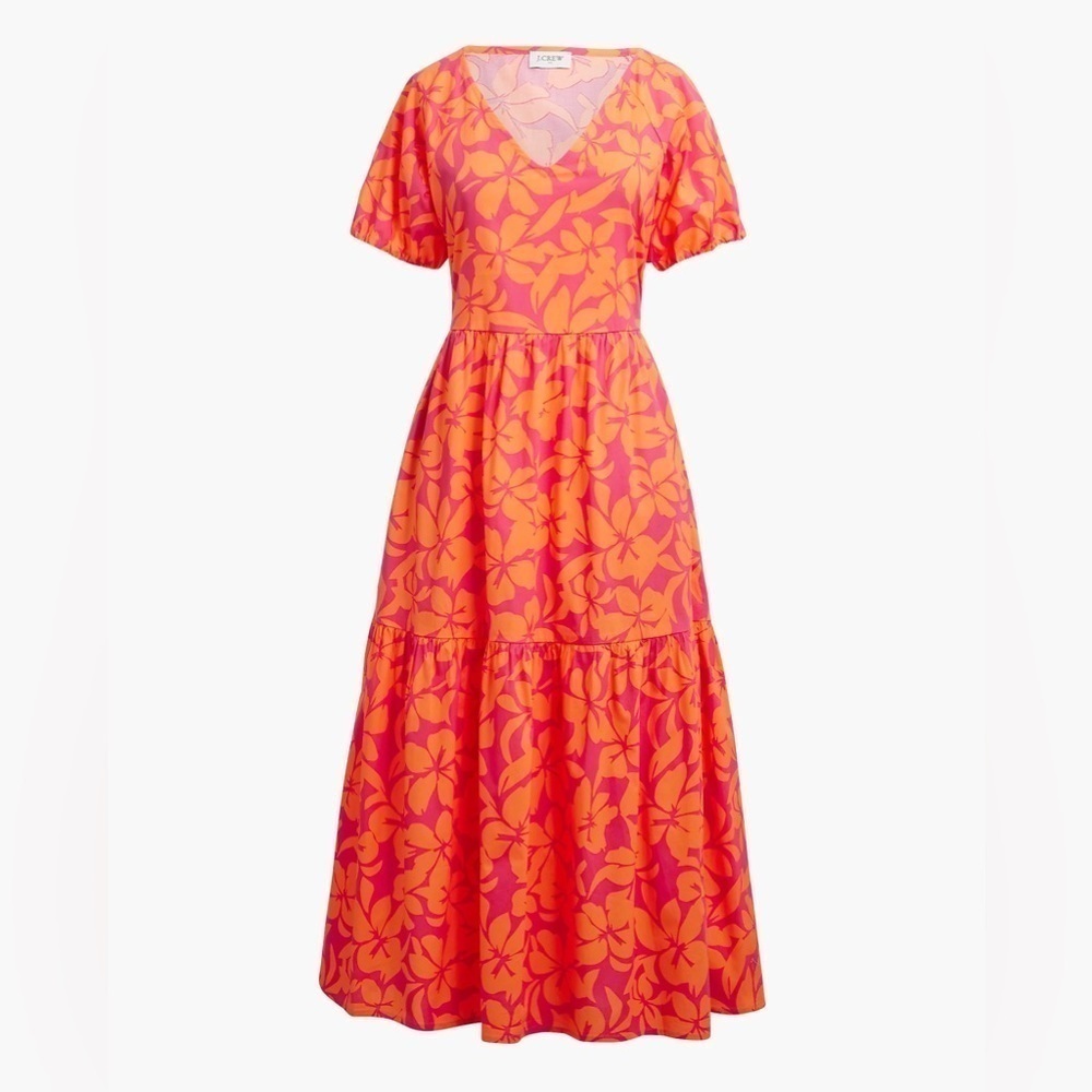 J Crew Tiered midi dress with puff sleeves